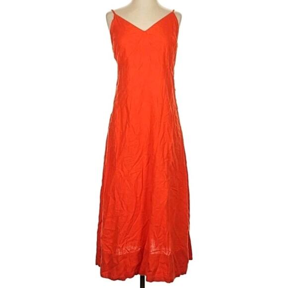 FREE PEOPLE Emmers Linen Midi Maxi Size S Orange Red Vermilion - Picture 2 of 10